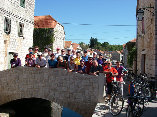 Bikers on bridge